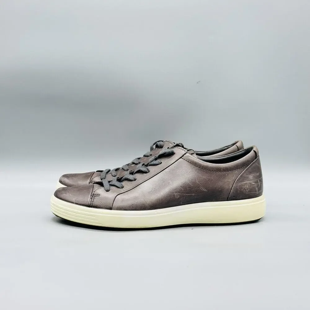ECCO Shoes Mens 8.5 Gray Leather Low Top Casual Sneakers Comfort Walking